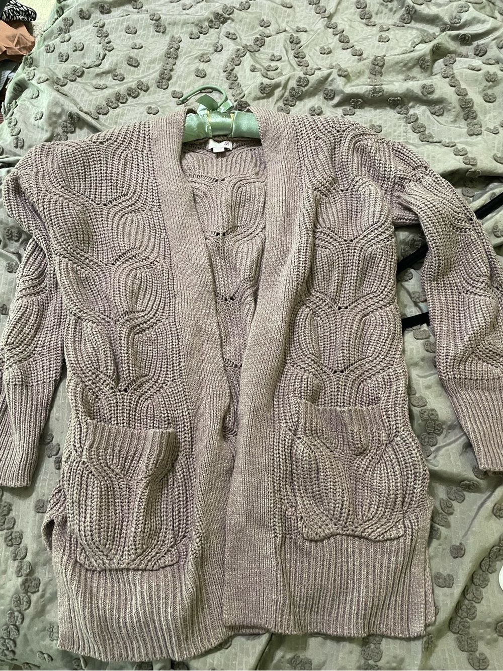 Cozy Open-Front Cable Knit Cardigan Sweater - purple